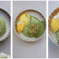 Zielony ryż z mango i pistacjami. Idealny mango sticky rice przepis na deser.